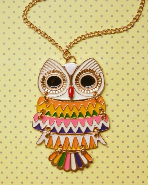 colar coruja tropical bijuterias bijoux revenda neon colares