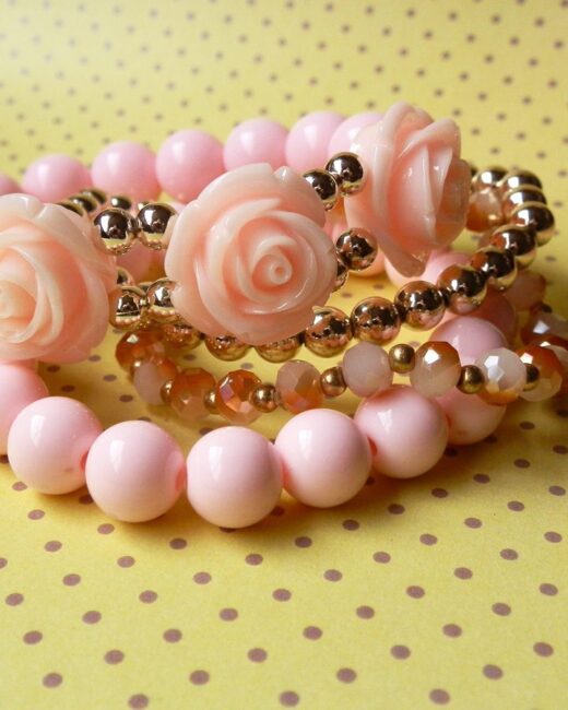 Conjunto de Pulseiras Floral Rosa