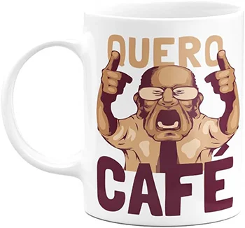 Caneca Divertida "Quero Café" Meme, Presente para Pai que Ama Café