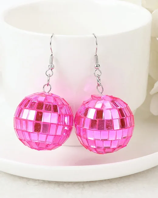 brinco globo espelhado mirrorball, rosa pink